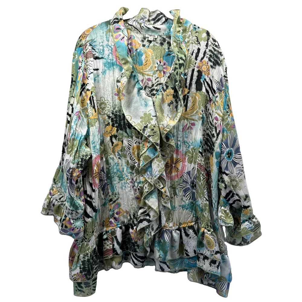 Agora Y2K Crinkle Button Up Top Sz 2X VTG 3/4 Sleeves Indie Fairy Whimsigoth 90s